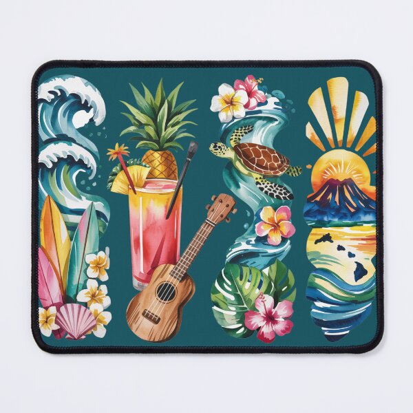 Item preview, Hawaii Island Watercolor – Turtle, Volcano & Ukulele designed and sold by Marie Gems.