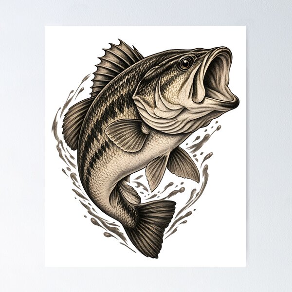 Item preview, Vintage Largemouth Bass Fishing Graphic Pencil Sketch Art designed and sold by velorac.