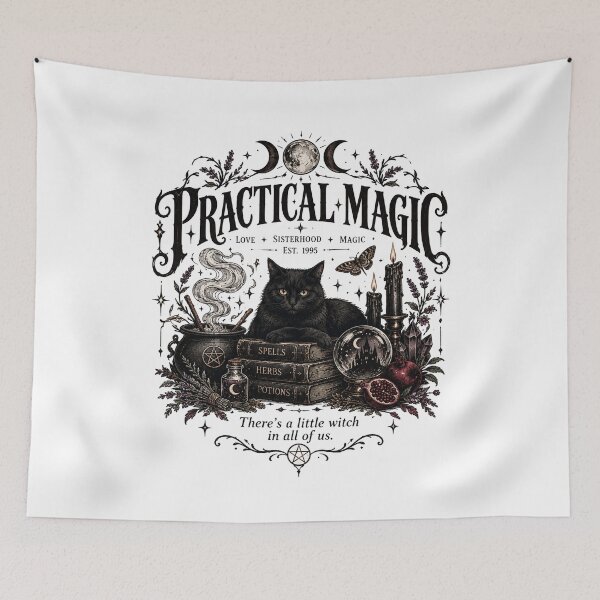 Item preview, Dark Witchy Black Cat Magic Gothic Occult Spellbook Moon & Crystal Ball Vintage Art designed and sold by CatiaStudioArt.