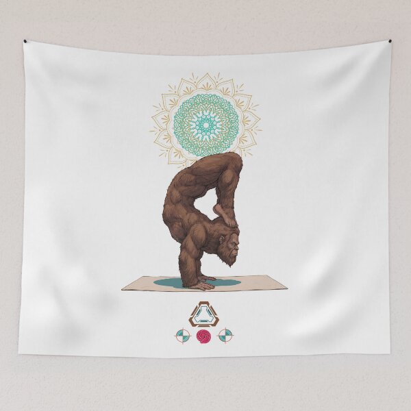 Item preview, Funny Bigfoot in Scorpion Pose Vrschikasana Yoga Art designed and sold by Whimsy Trail Co.