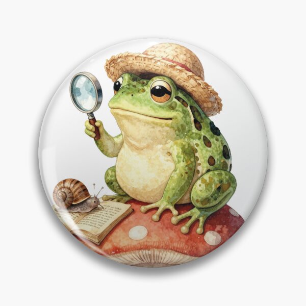 Item preview, Cute frog detective reading book watercolor illustration designed and sold by WildArtIT.