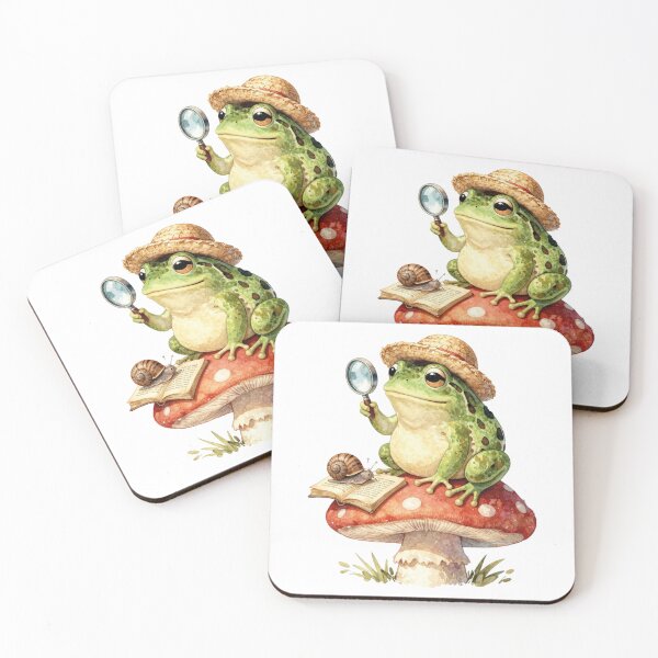 Item preview, Cute frog detective reading book watercolor illustration designed and sold by WildArtIT.