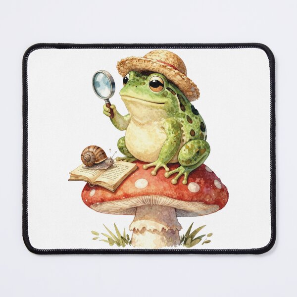 Item preview, Cute frog detective reading book watercolor illustration designed and sold by WildArtIT.