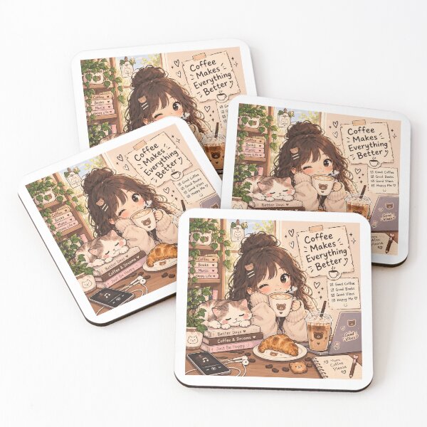 Item preview, Cute kawaii girl with coffee design designed and sold by LunaVales.