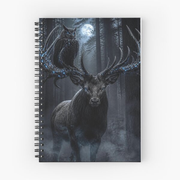 Item preview, Cybernetic Stag&Owl – Dark Realism Midnight Forest Art designed and sold by LazyDayzCo.