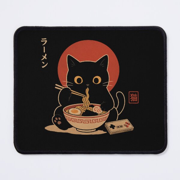 Item preview, Black Cat Eating Ramen Japanese Retro Gaming designed and sold by Kladhadredo.