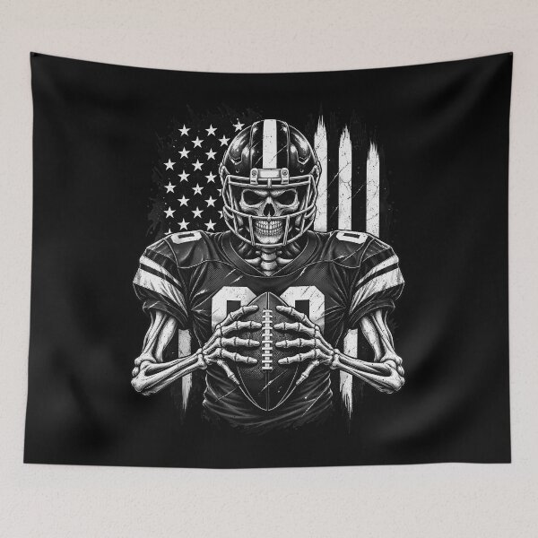 Item preview, Skeleton Football Player American Flag Distressed Black White Number 00 Sports Horror Apparel designed and sold by slmfams.