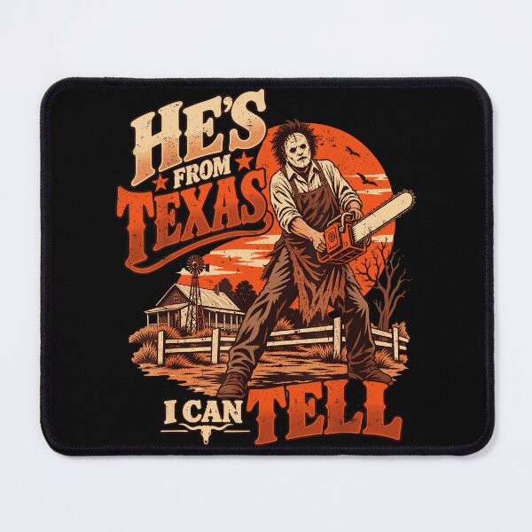 Item preview, Hes From Texas I Can Tell Leatherface Chainsaw Sunset Rural House Horror Movie Fan Apparel designed and sold by slmfams.