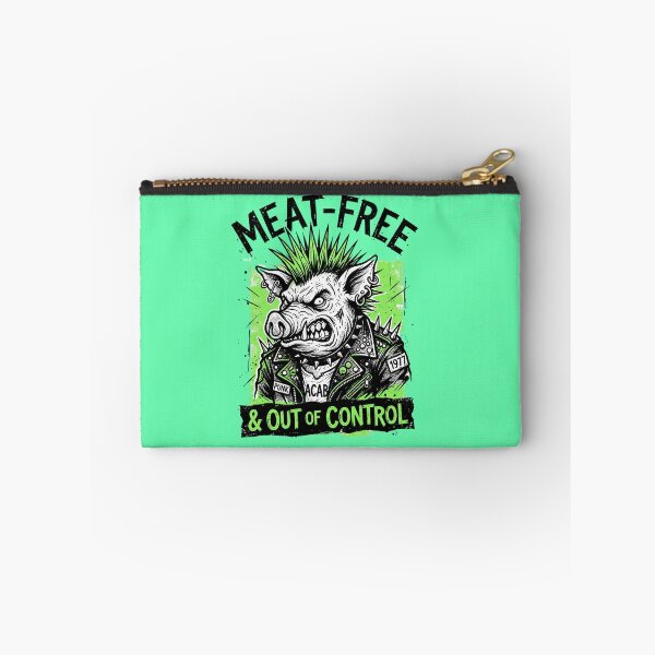 Item preview, Meat-Free Punk Pig Vegan Funny Quote Studded Jacket designed and sold by CoffeeAndChao.