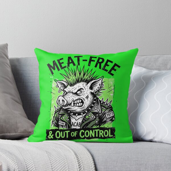 Item preview, Meat-Free Punk Pig Vegan Funny Quote Studded Jacket designed and sold by CoffeeAndChao.