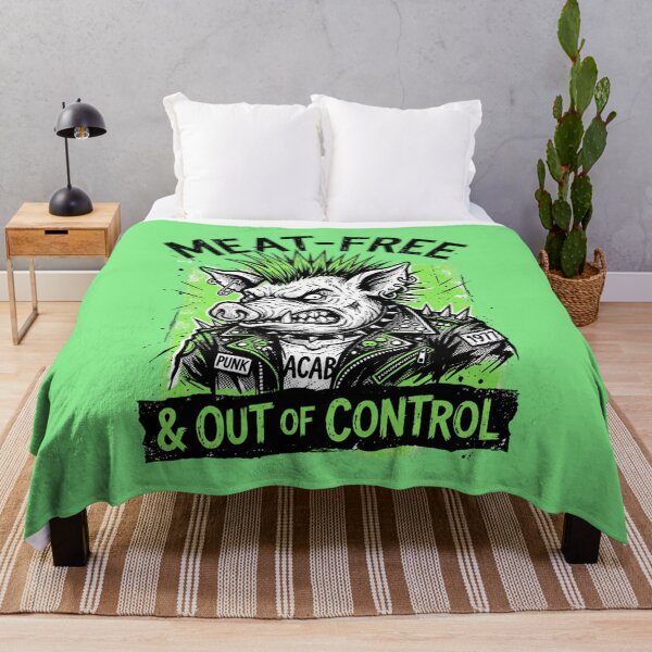 Item preview, Meat-Free Punk Pig Vegan Funny Quote Studded Jacket designed and sold by CoffeeAndChao.