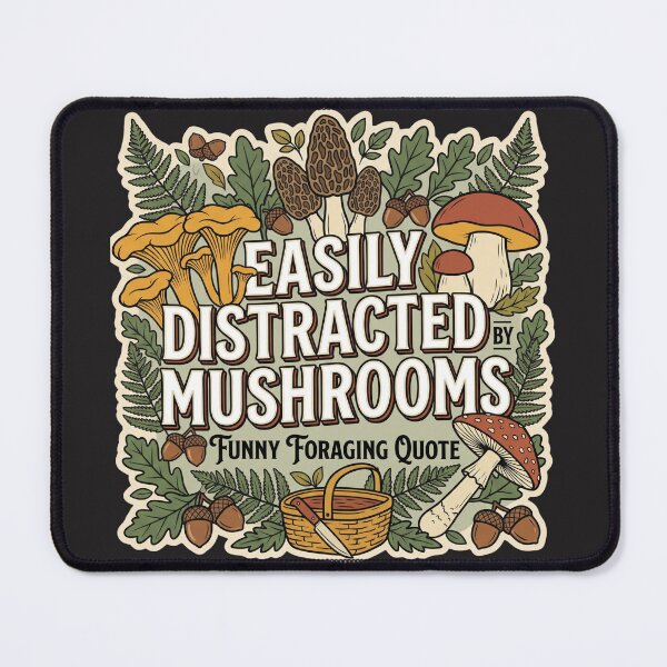 Item preview, Easily Distracted By Mushrooms Funny Foraging Quote designed and sold by CoffeeAndChao.