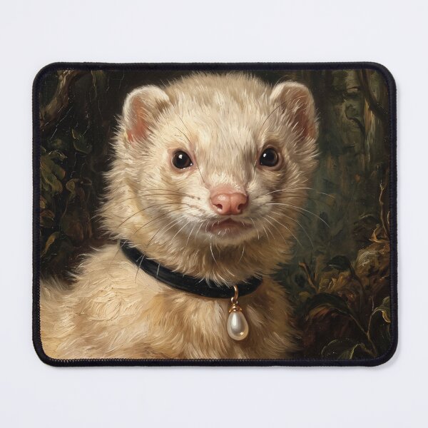 Item preview, Regal Ferret Portrait with Teardrop Pearl Pendant designed and sold by Real Beast Art.