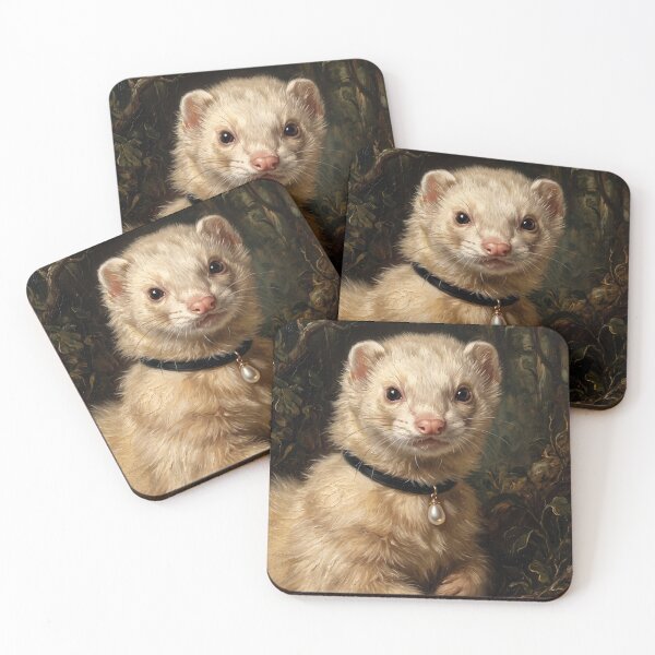 Item preview, Regal Ferret Portrait with Teardrop Pearl Pendant designed and sold by Real Beast Art.