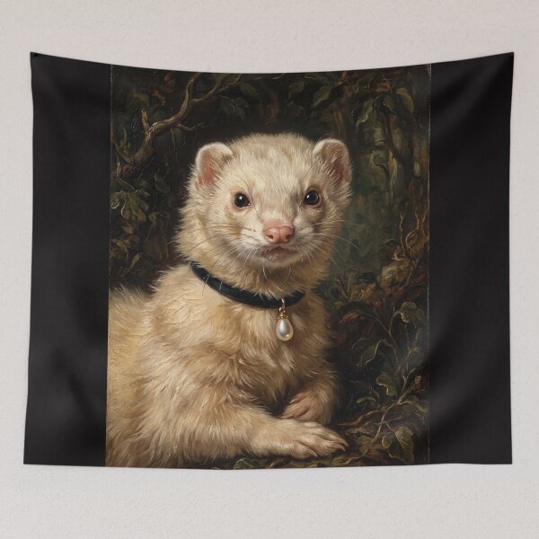 Item preview, Regal Ferret Portrait with Teardrop Pearl Pendant designed and sold by Real Beast Art.