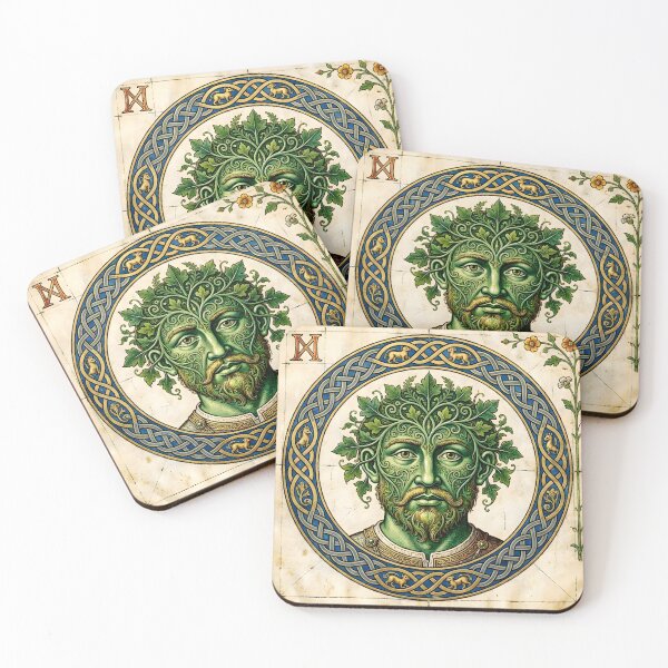 Item preview, Vintage Green Man Celtic Illuminated Manuscript Artwork designed and sold by Sybille-Yates.