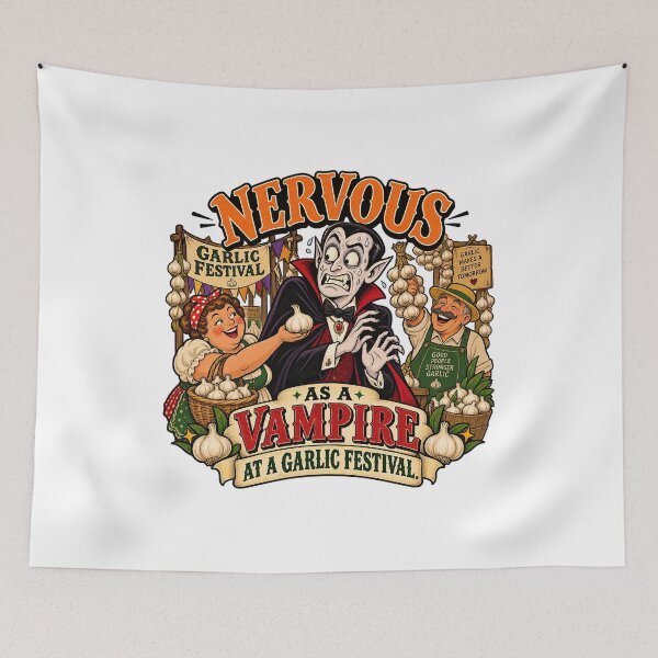 Item preview, NERVOUS AS A VAMPIRE AT A GARLIC FESTIVAL designed and sold by WheelieGdArt.