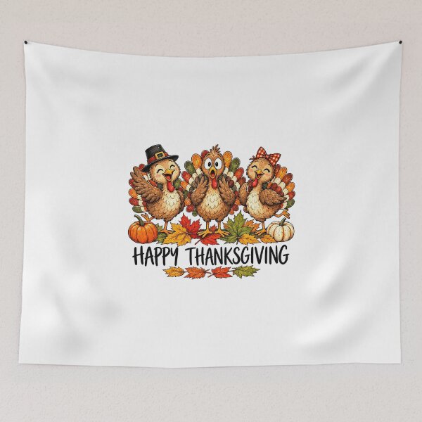 Item preview, Happy Thanksgiving Cute Turkeys And Autumn Leaves designed and sold by Derekquie.