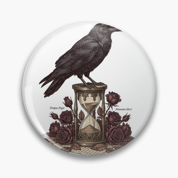 Item preview, Raven on Hourglass Memento Mori Vintage Botanical designed and sold by BrFrong.