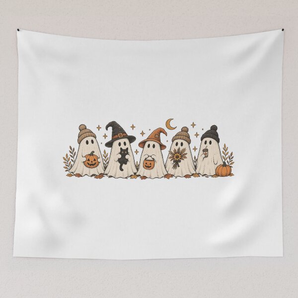 Item preview, Cozy Ghost Friends Autumn Halloween Parade Art designed and sold by DesignArtist.ia.