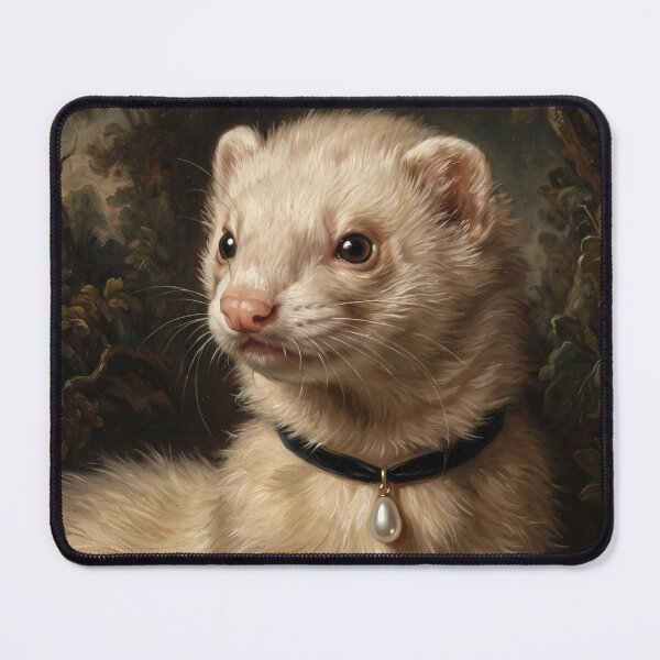 Item preview, Regal Ferret Portrait with Teardrop Pearl Pendant designed and sold by Real Beast Art.