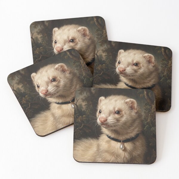 Item preview, Regal Ferret Portrait with Teardrop Pearl Pendant designed and sold by Real Beast Art.