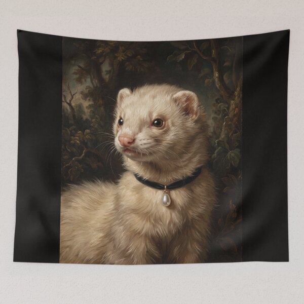 Item preview, Regal Ferret Portrait with Teardrop Pearl Pendant designed and sold by Real Beast Art.