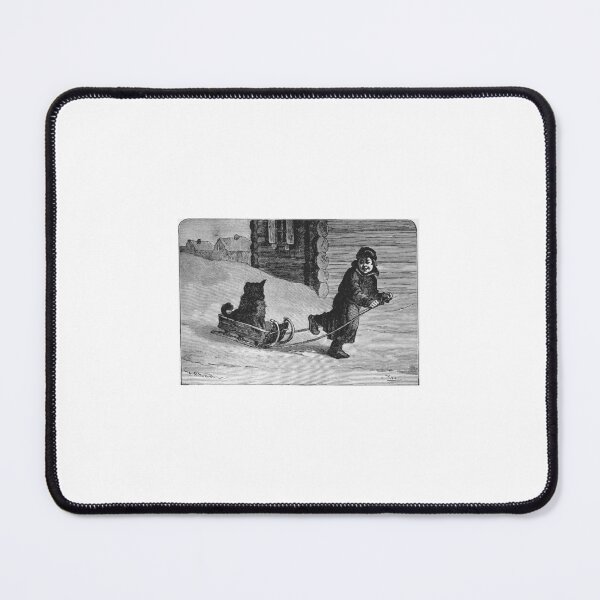 Item preview, Vintage Child Pulling Dog on Sled Woodcut designed and sold by Antique Science Press.