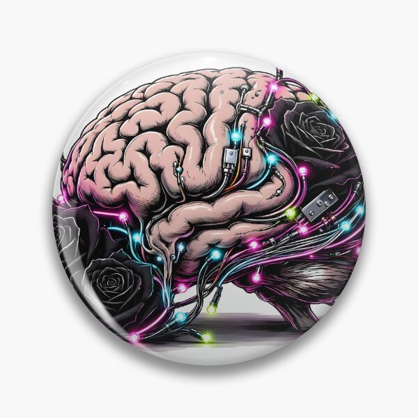 Item preview, Cyberpunk Brain with Neon Lights and Black Roses designed and sold by CraftyValley.