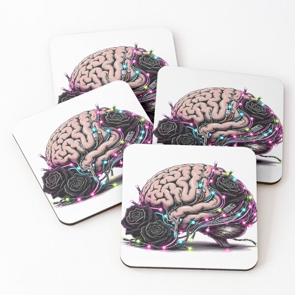 Item preview, Cyberpunk Brain with Neon Lights and Black Roses designed and sold by CraftyValley.