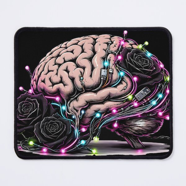 Item preview, Cyberpunk Brain with Neon Lights and Black Roses designed and sold by CraftyValley.