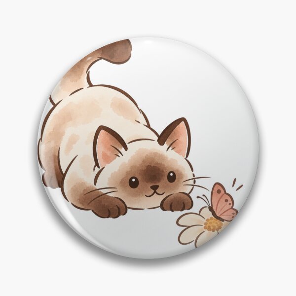 Item preview, Cute Chubby Siamese Cat Hunting a Butterfly - Ferdi designed and sold by ZirionEstudio.