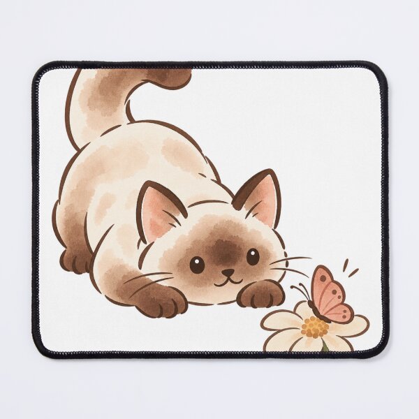Item preview, Cute Chubby Siamese Cat Hunting a Butterfly - Ferdi designed and sold by ZirionEstudio.