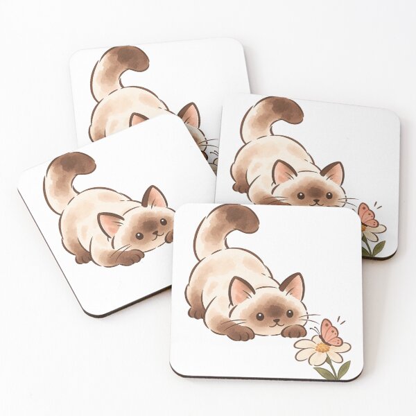 Item preview, Cute Chubby Siamese Cat Hunting a Butterfly - Ferdi designed and sold by ZirionEstudio.