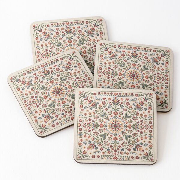 Item preview, Nordic Floral Folk Art Embroidery Square Art designed and sold by BrainCurves.