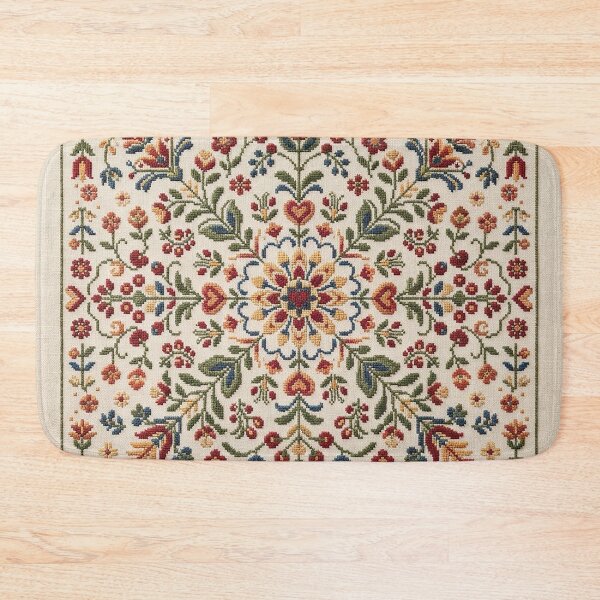 Item preview, Nordic Floral Folk Art Embroidery Square Art designed and sold by BrainCurves.