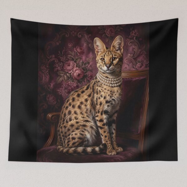 Item preview, Regal Serval Portrait with Pearl Necklace designed and sold by Real Beast Art.