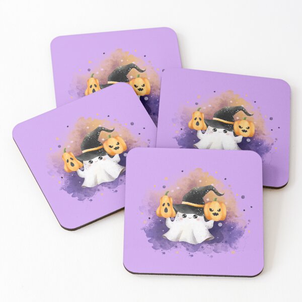 Item preview, Cute Watercolor Ghost with Pumpkins Witch Hat designed and sold by SolutionsArt.
