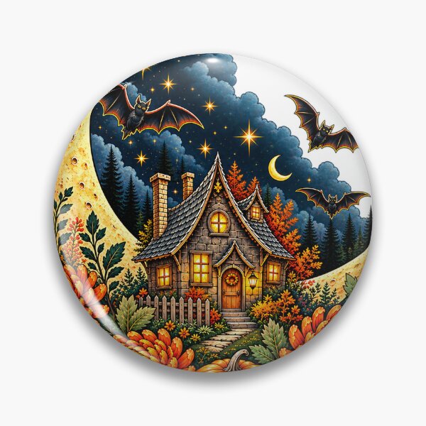 Item preview, Moonlit October – Cozy Halloween Cottage & Crescent Moon designed and sold by webpatty.