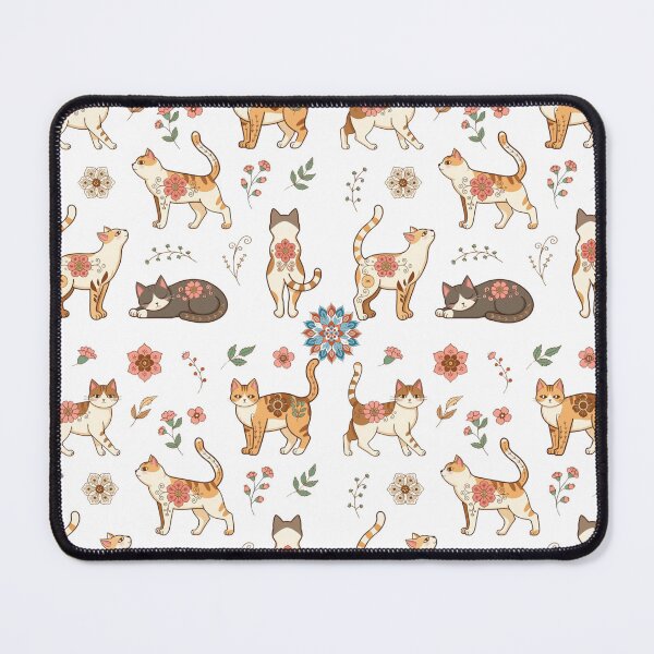 Item preview, Vintage Floral Cats Pattern – Orange Tabby Cats with Folk Flower Motifs designed and sold by Mousy17.