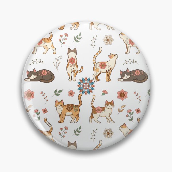 Item preview, Vintage Floral Cats Pattern – Orange Tabby Cats with Folk Flower Motifs designed and sold by Mousy17.