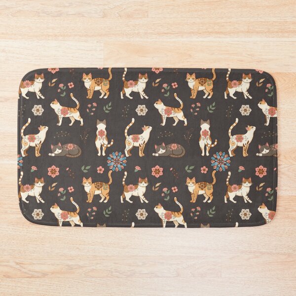 Item preview, Vintage Floral Cats Pattern – Orange Tabby Cats with Folk Flower Motifs designed and sold by Mousy17.