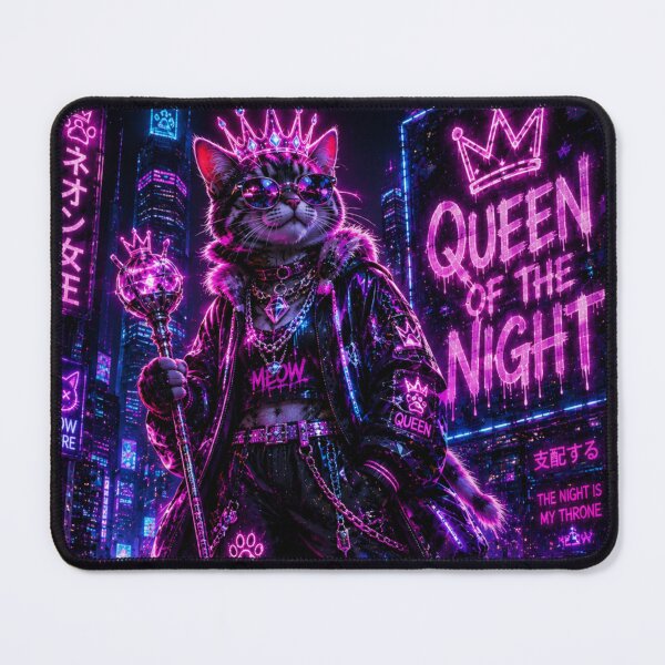 Item preview, Neon Queen Cat – Queen of the Night Cyberpunk Streetwear designed and sold by Neon Riot Studio.