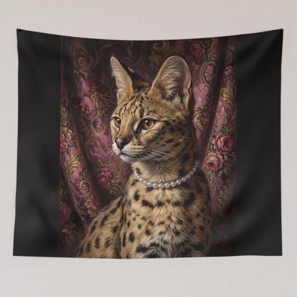 Item preview, Regal Serval Portrait with Pearl Necklace designed and sold by Real Beast Art.