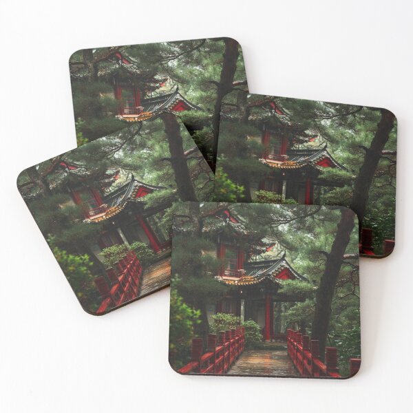 Item preview, Rainy Japanese Garden with Red Wooden Bridge — Serene Pagoda Temple Landscape designed and sold by LYAN-STORE.