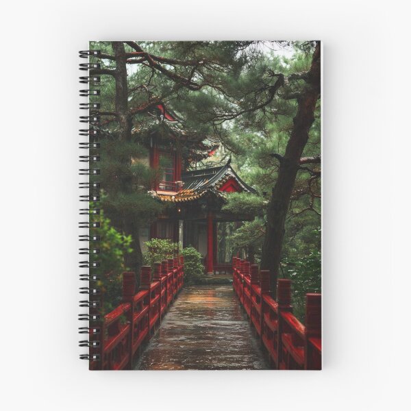 Item preview, Rainy Japanese Garden with Red Wooden Bridge — Serene Pagoda Temple Landscape designed and sold by LYAN-STORE.