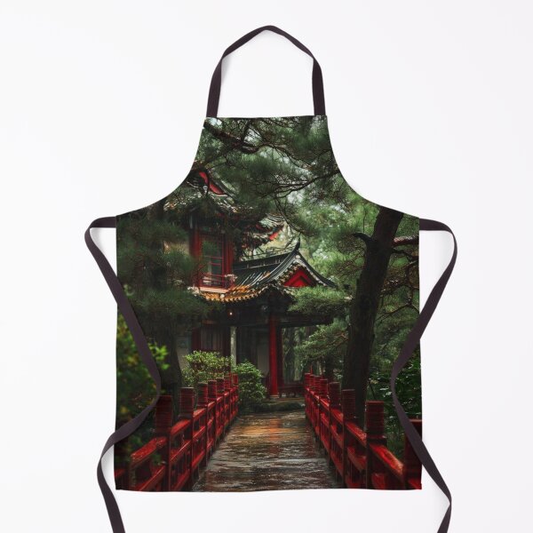 Item preview, Rainy Japanese Garden with Red Wooden Bridge — Serene Pagoda Temple Landscape designed and sold by LYAN-STORE.