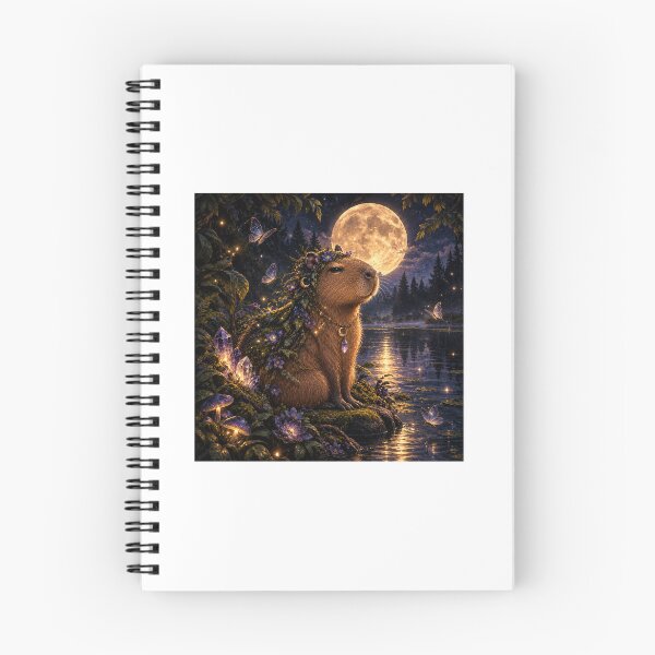 Item preview, Magical Moonlit Capybara with Crystals and Glowing Butterflies Art Print designed and sold by KristinaArts.