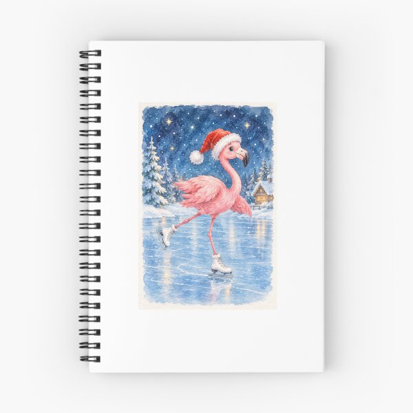 Item preview, Cute Pink Flamingo Ice Skating with Santa Hat – Christmas Watercolor Illustration designed and sold by mayatA-rt.