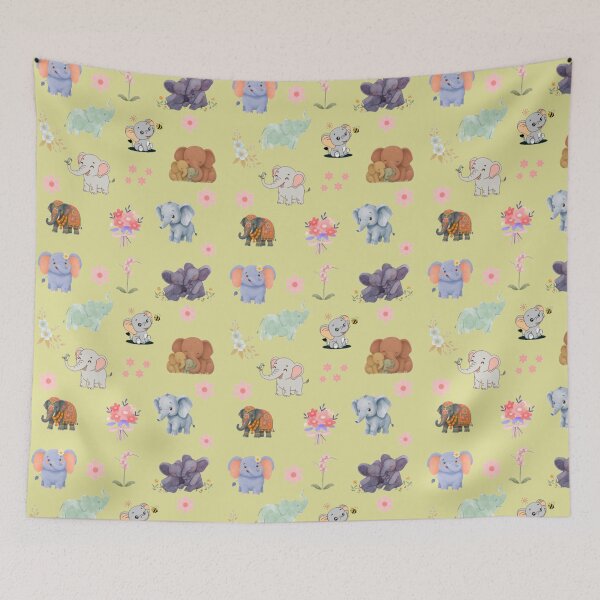 Item preview, children's pattern, elephants, flowers, multicolored. designed and sold by XertHardcore.